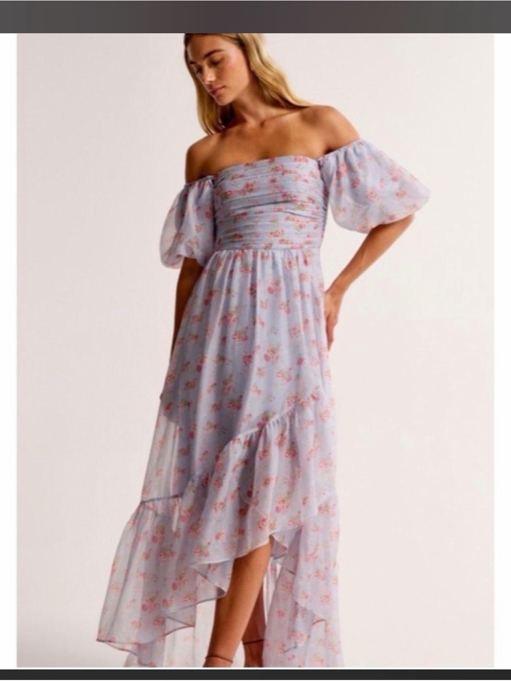 Abercrombie & Fitch Lavender Off-Shoulder High-Low Floral Dress